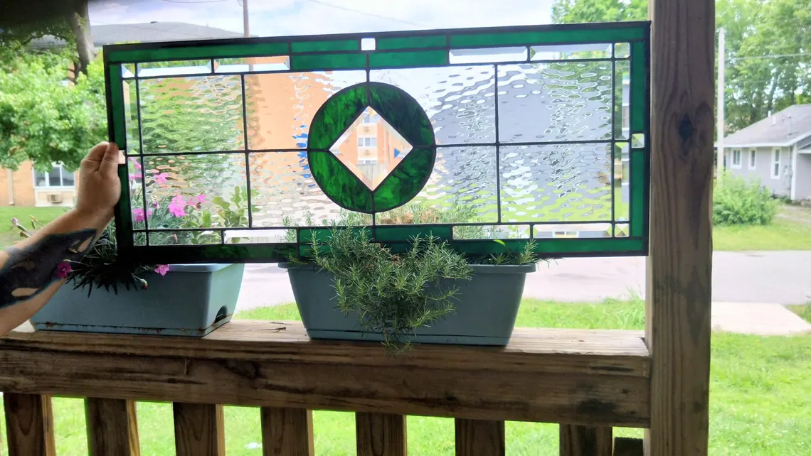 34x14 Green Stained Glass Panel - View 2