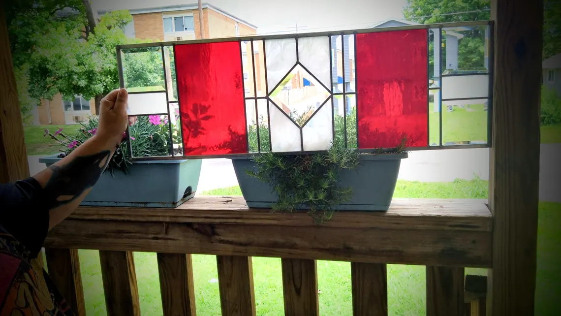 32x11 Red Stained Glass Panel - View 1