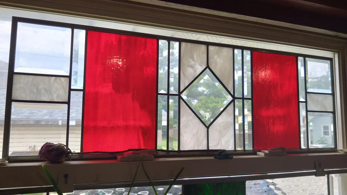 32x11 Red Stained Glass Panel - View 2